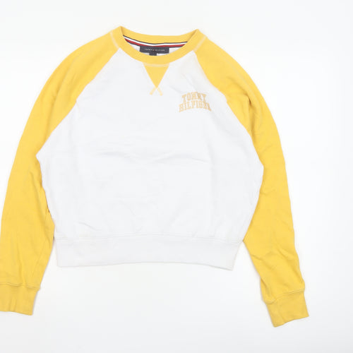 Tommy Hilfiger Women Yellow White Crew Neck Long Sleeve Sweatshirt Size S