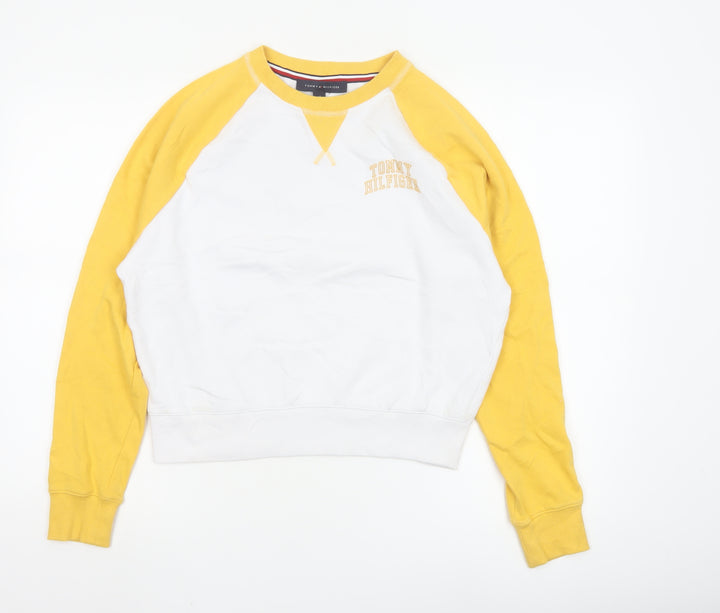 Tommy Hilfiger Women Yellow White Crew Neck Long Sleeve Sweatshirt Size S