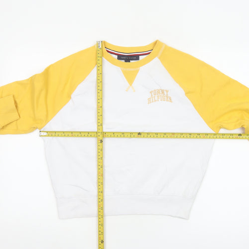 Tommy Hilfiger Women Yellow White Crew Neck Long Sleeve Sweatshirt Size S