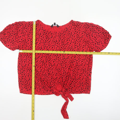 Peacocks Women's Red Polka Dot Cropped Tie Front T-Shirt Size 16