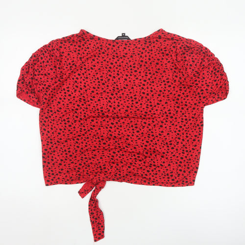 Peacocks Women's Red Polka Dot Cropped Tie Front T-Shirt Size 16
