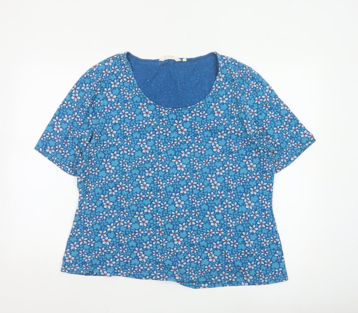 Seasalt Cornwall Women’s Blue Floral Organic Cotton T-Shirt UK 20