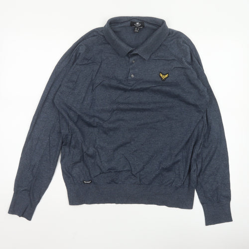 Threadbare Men's Blue Collared Henley XL Cotton Knit Jumper