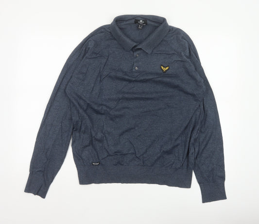 Threadbare Men's Blue Collared Henley XL Cotton Knit Jumper