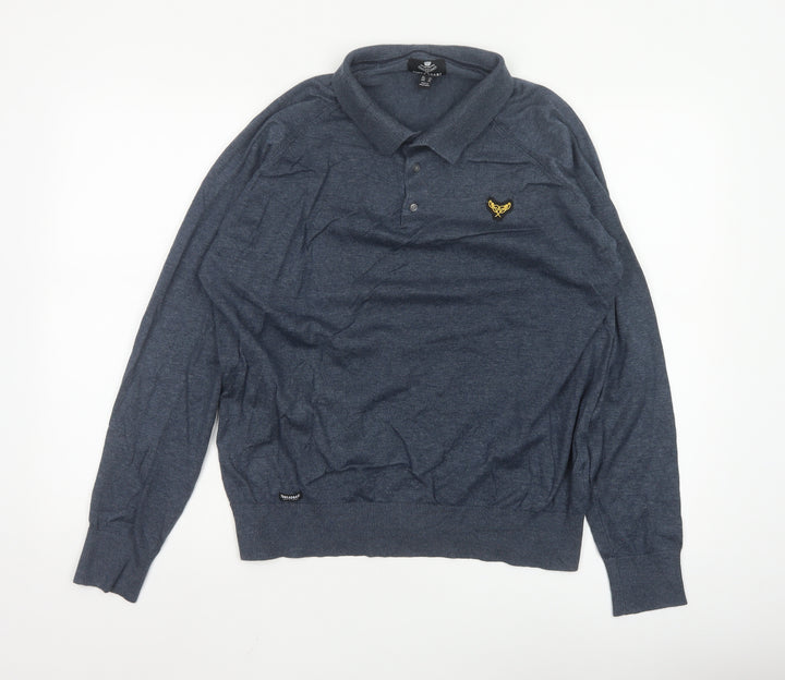 Threadbare Men's Blue Collared Henley XL Cotton Knit Jumper
