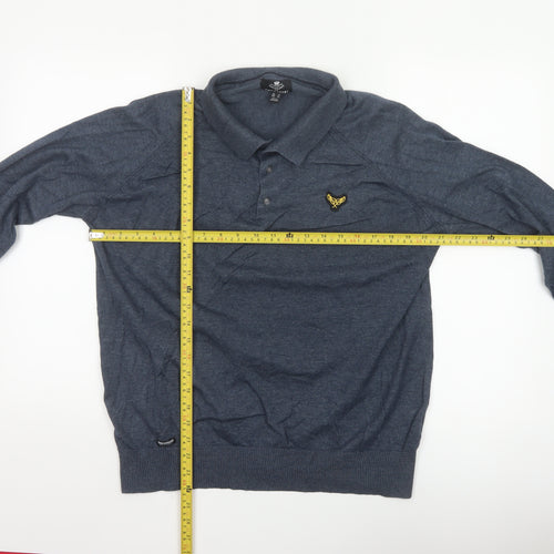 Threadbare Men's Blue Collared Henley XL Cotton Knit Jumper