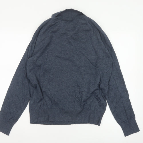 Threadbare Men's Blue Collared Henley XL Cotton Knit Jumper