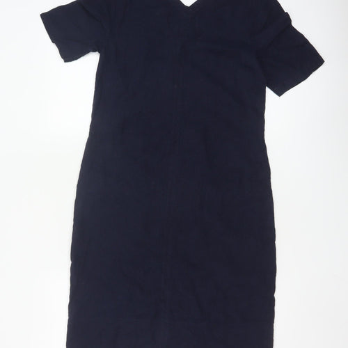 Marks and Spencer Women's Navy V-Neck Linen Blend Shift Dress Size 6