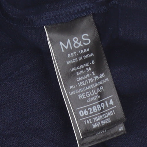Marks and Spencer Women's Navy V-Neck Linen Blend Shift Dress Size 6