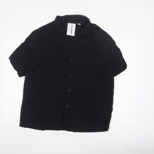 Collusion Unisex Black Button-Up Shirt L Viscose Short Sleeve