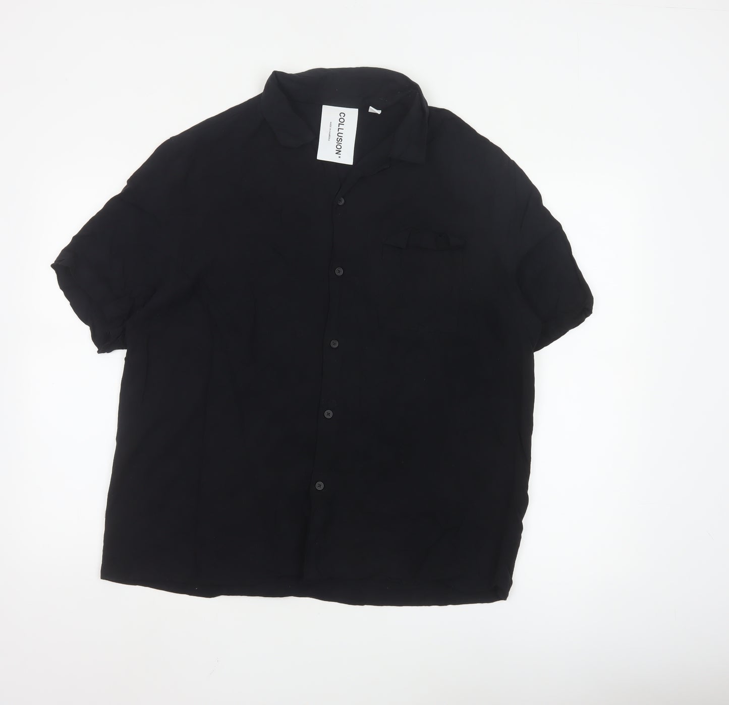 Collusion Unisex Black Button-Up Shirt L Viscose Short Sleeve