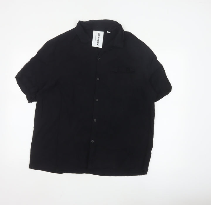 Collusion Unisex Black Button-Up Shirt L Viscose Short Sleeve