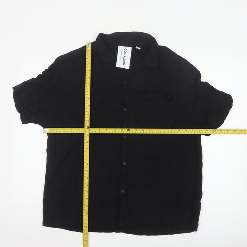 Collusion Unisex Black Button-Up Shirt L Viscose Short Sleeve