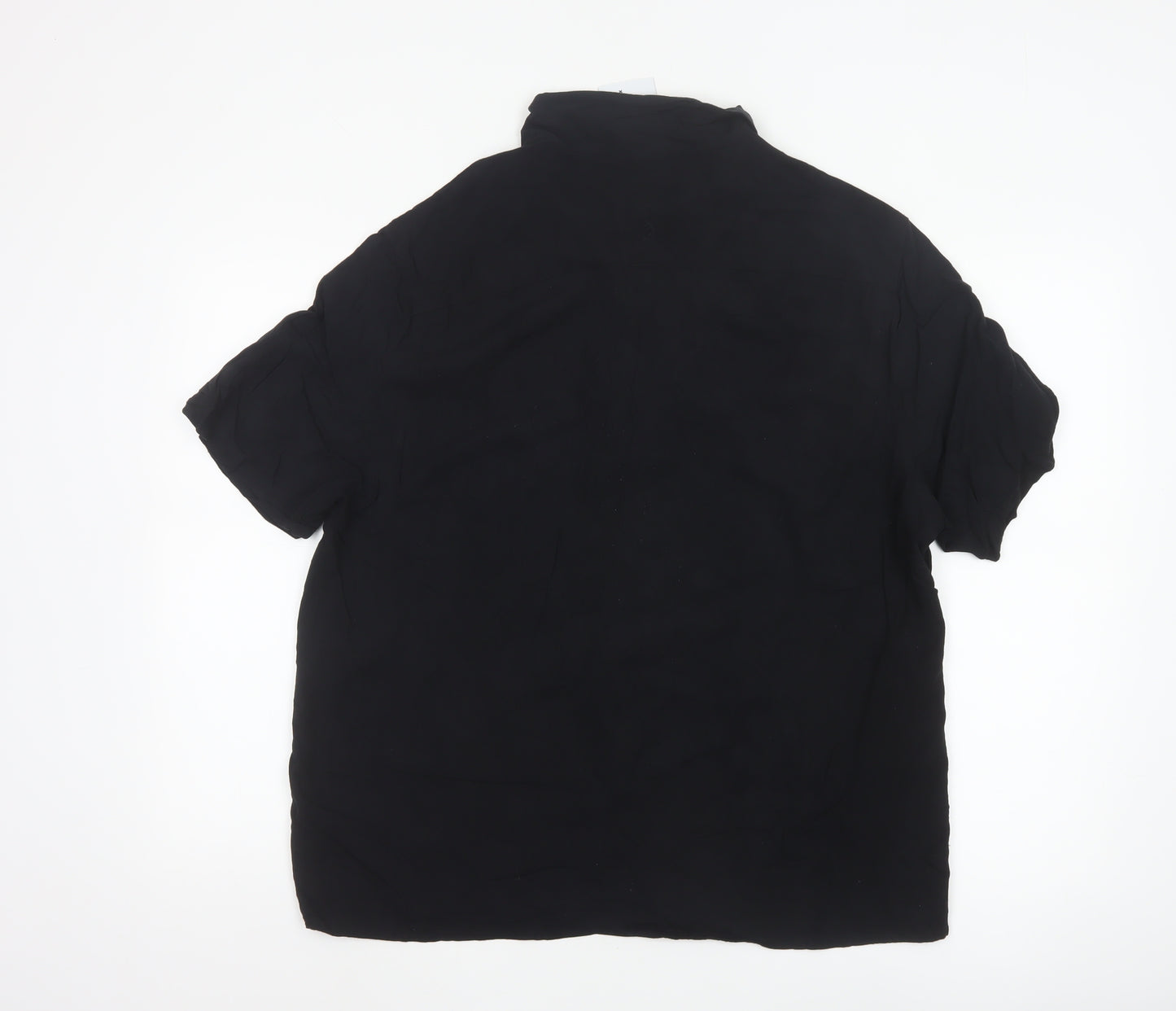 Collusion Unisex Black Button-Up Shirt L Viscose Short Sleeve