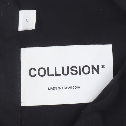 Collusion Unisex Black Button-Up Shirt L Viscose Short Sleeve
