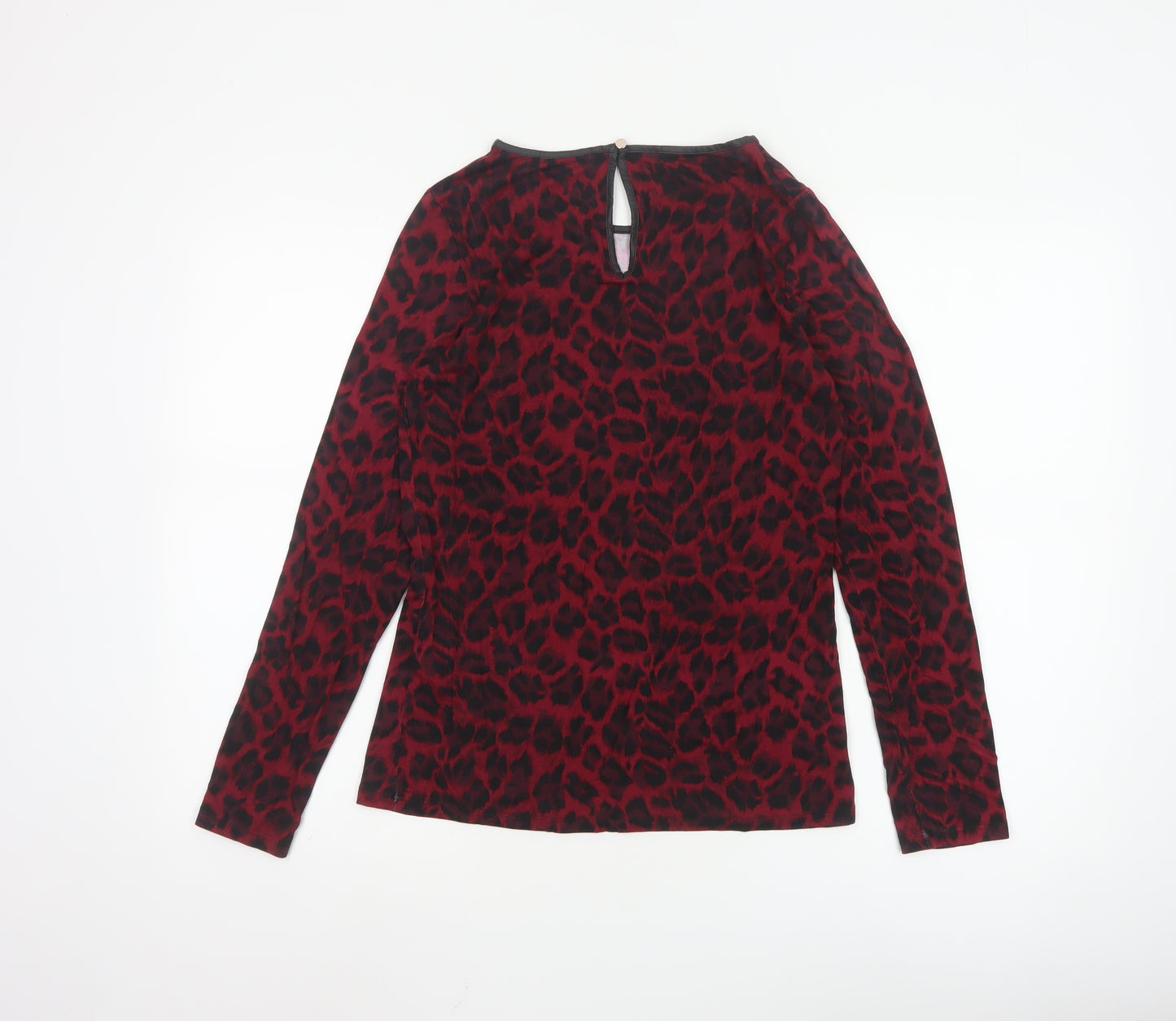 Oasis Women's Red Leopard Print Long Sleeve Jersey Blouse M