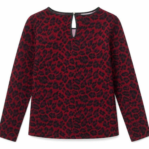Oasis Women's Red Leopard Print Long Sleeve Jersey Blouse M