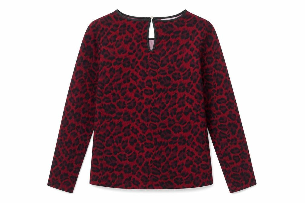 Oasis Women's Red Leopard Print Long Sleeve Jersey Blouse M