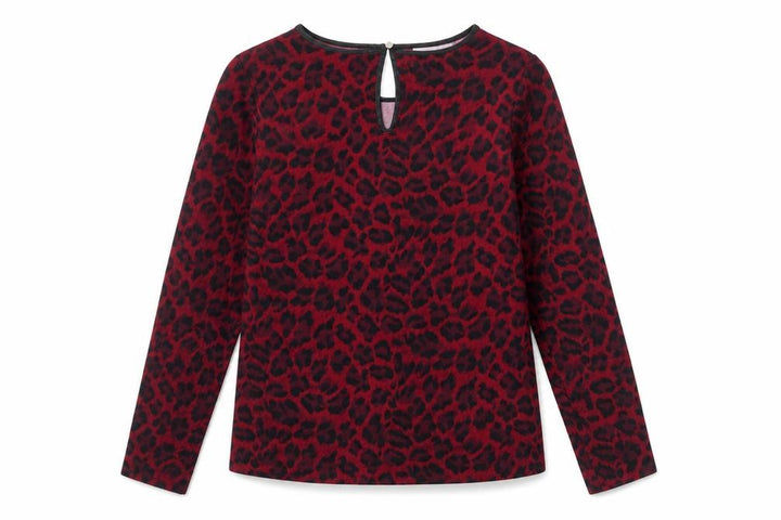 Oasis Women's Red Leopard Print Long Sleeve Jersey Blouse M