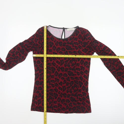 Oasis Women's Red Leopard Print Long Sleeve Jersey Blouse M