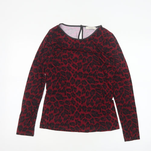 Oasis Women's Red Leopard Print Long Sleeve Jersey Blouse M