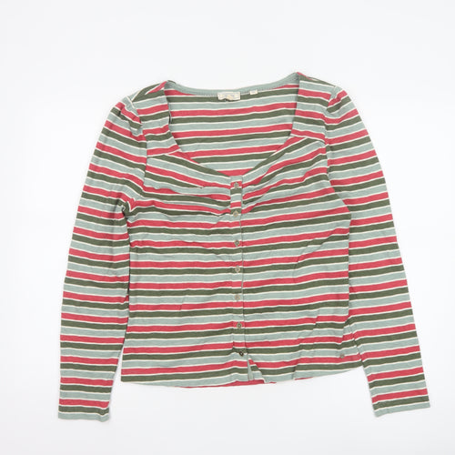 Fat Face Women’s Multicoloured Striped Button-Up Top Size 14 Cotton Blend
