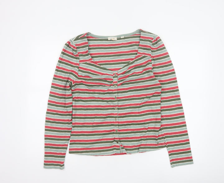 Fat Face Women’s Multicoloured Striped Button-Up Top Size 14 Cotton Blend