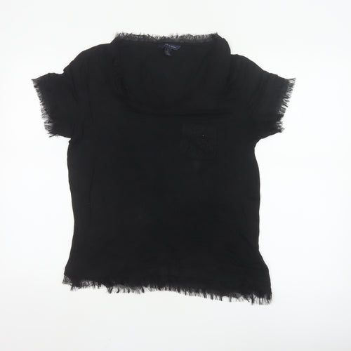 Tommy Hilfiger Women's Black Lyocell Lace Trim Short Sleeve Blouse L