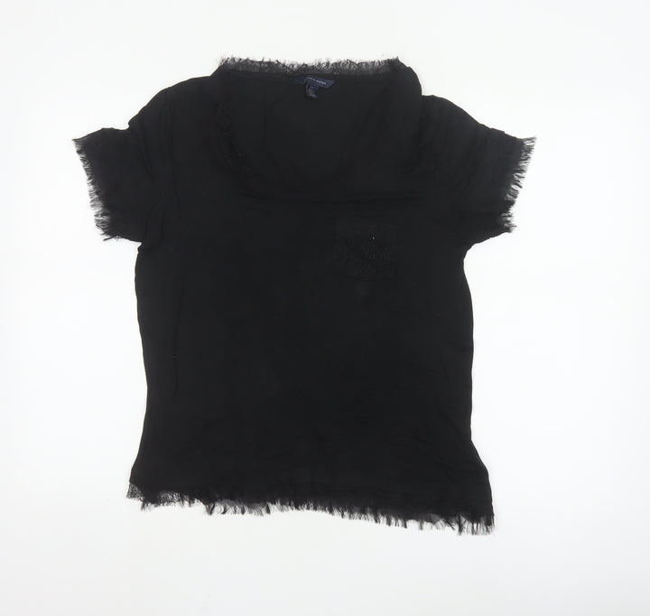 Tommy Hilfiger Women's Black Lyocell Lace Trim Short Sleeve Blouse L