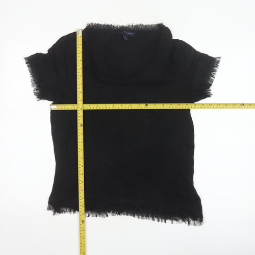 Tommy Hilfiger Women's Black Lyocell Lace Trim Short Sleeve Blouse L