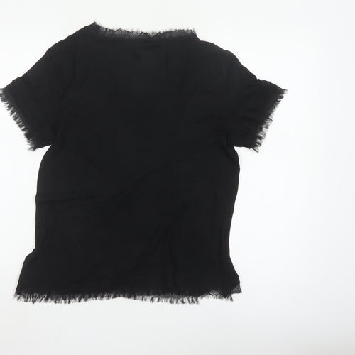 Tommy Hilfiger Women's Black Lyocell Lace Trim Short Sleeve Blouse L