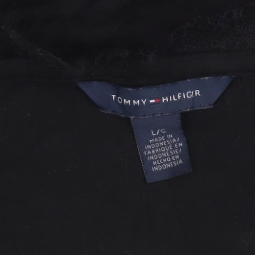 Tommy Hilfiger Women's Black Lyocell Lace Trim Short Sleeve Blouse L