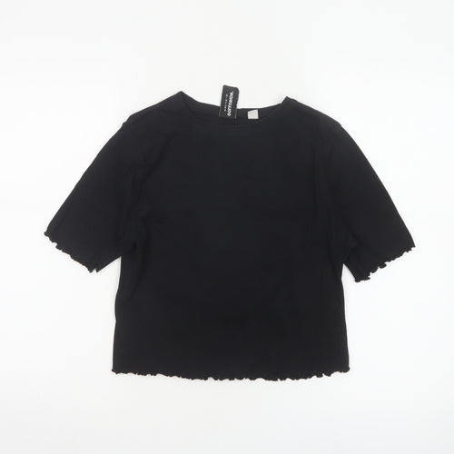 Collusion Women's Black Cropped T-Shirt UK 16 Slim Fit