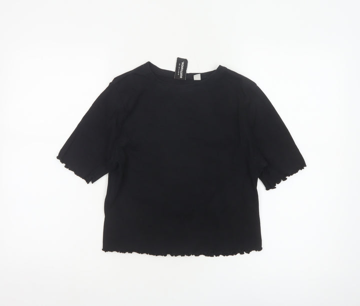 Collusion Women's Black Cropped T-Shirt UK 16 Slim Fit
