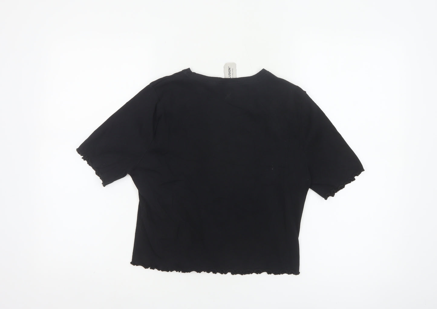 Collusion Women's Black Cropped T-Shirt UK 16 Slim Fit