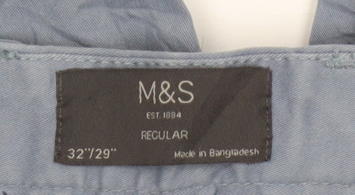 Marks and Spencer Men's Blue Regular Fit Chino Trousers 32x29