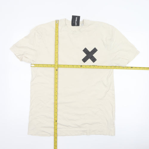 COLLUSION Men Beige Cotton Crew Neck Short Sleeve T-Shirt M Urban Style