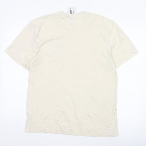 COLLUSION Men Beige Cotton Crew Neck Short Sleeve T-Shirt M Urban Style