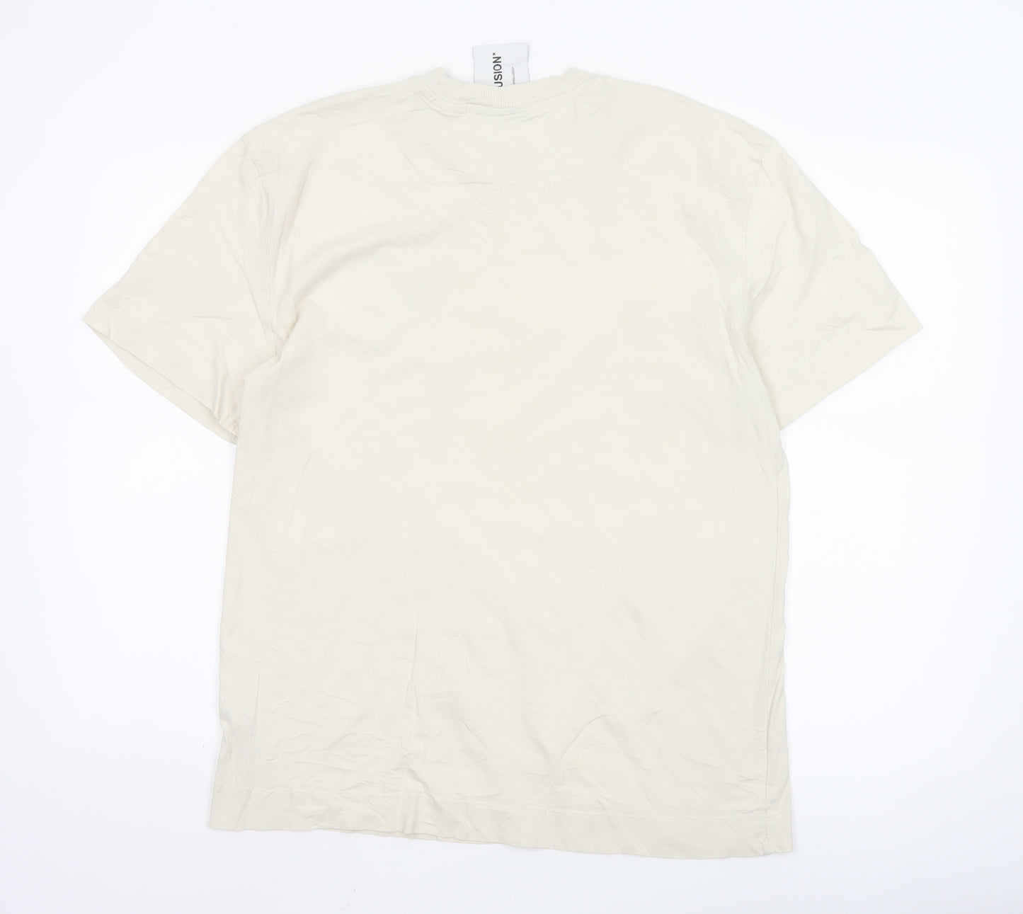 COLLUSION Men Beige Cotton Crew Neck Short Sleeve T-Shirt M Urban Style