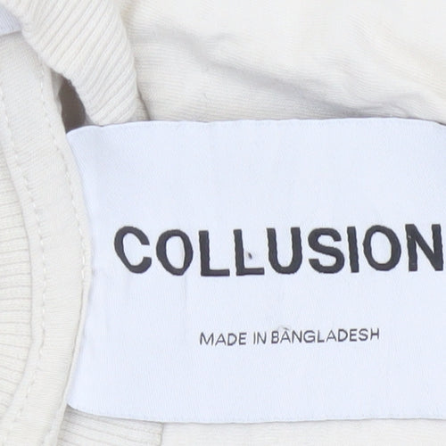 COLLUSION Men Beige Cotton Crew Neck Short Sleeve T-Shirt M Urban Style