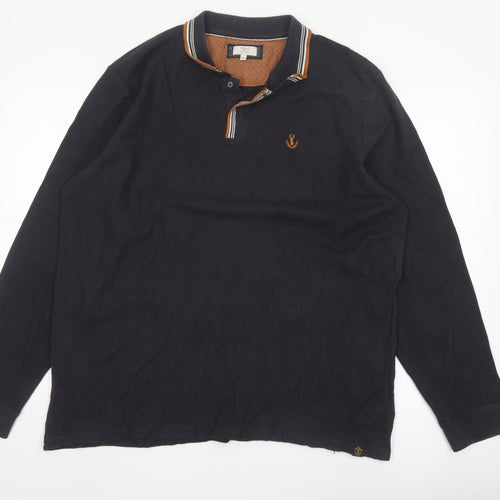 Next Men's Black Long Sleeve Polo Shirt XXL Organic Cotton