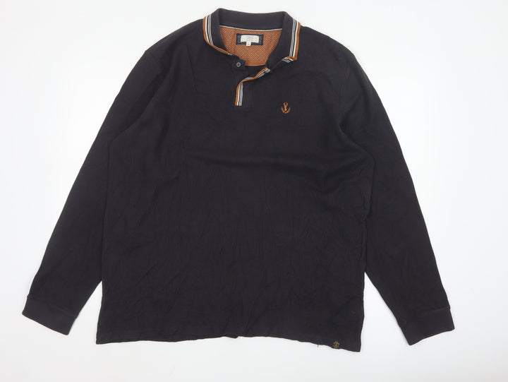 Next Men's Black Long Sleeve Polo Shirt XXL Organic Cotton