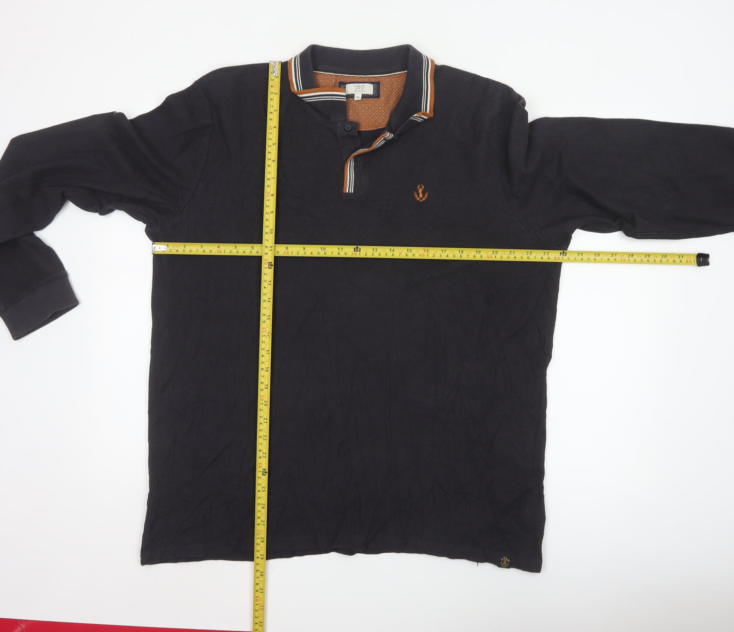 Next Men's Black Long Sleeve Polo Shirt XXL Organic Cotton