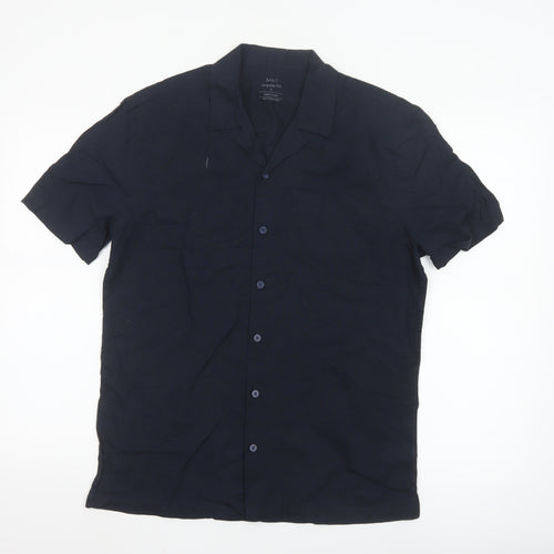 Marks and Spencer Men's Blue Linen Blend Regular Fit Short Sleeve Shirt S