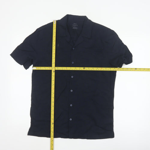 Marks and Spencer Men's Blue Linen Blend Regular Fit Short Sleeve Shirt S