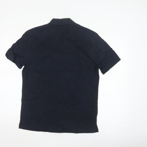 Marks and Spencer Men's Blue Linen Blend Regular Fit Short Sleeve Shirt S