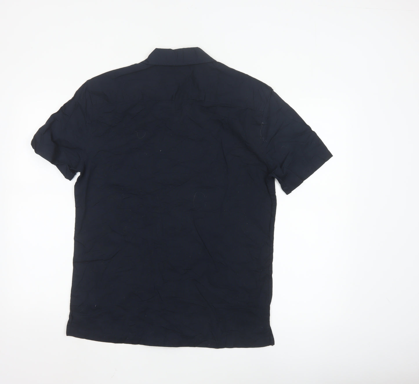Marks and Spencer Men's Blue Linen Blend Regular Fit Short Sleeve Shirt S