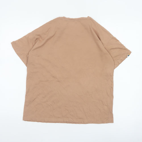 Bershka Womens Beige Rainbow Stripe Sleeve Cotton T-Shirt Size 12