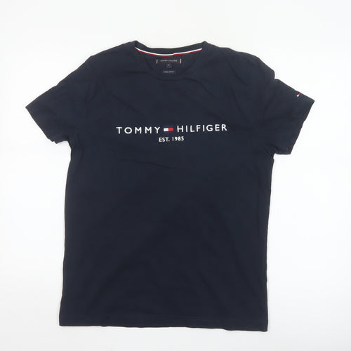 Tommy Hilfiger Men Blue Regular Fit Logo Cotton Crew Neck T-Shirt M