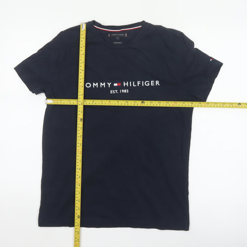 Tommy Hilfiger Men Blue Regular Fit Logo Cotton Crew Neck T-Shirt M